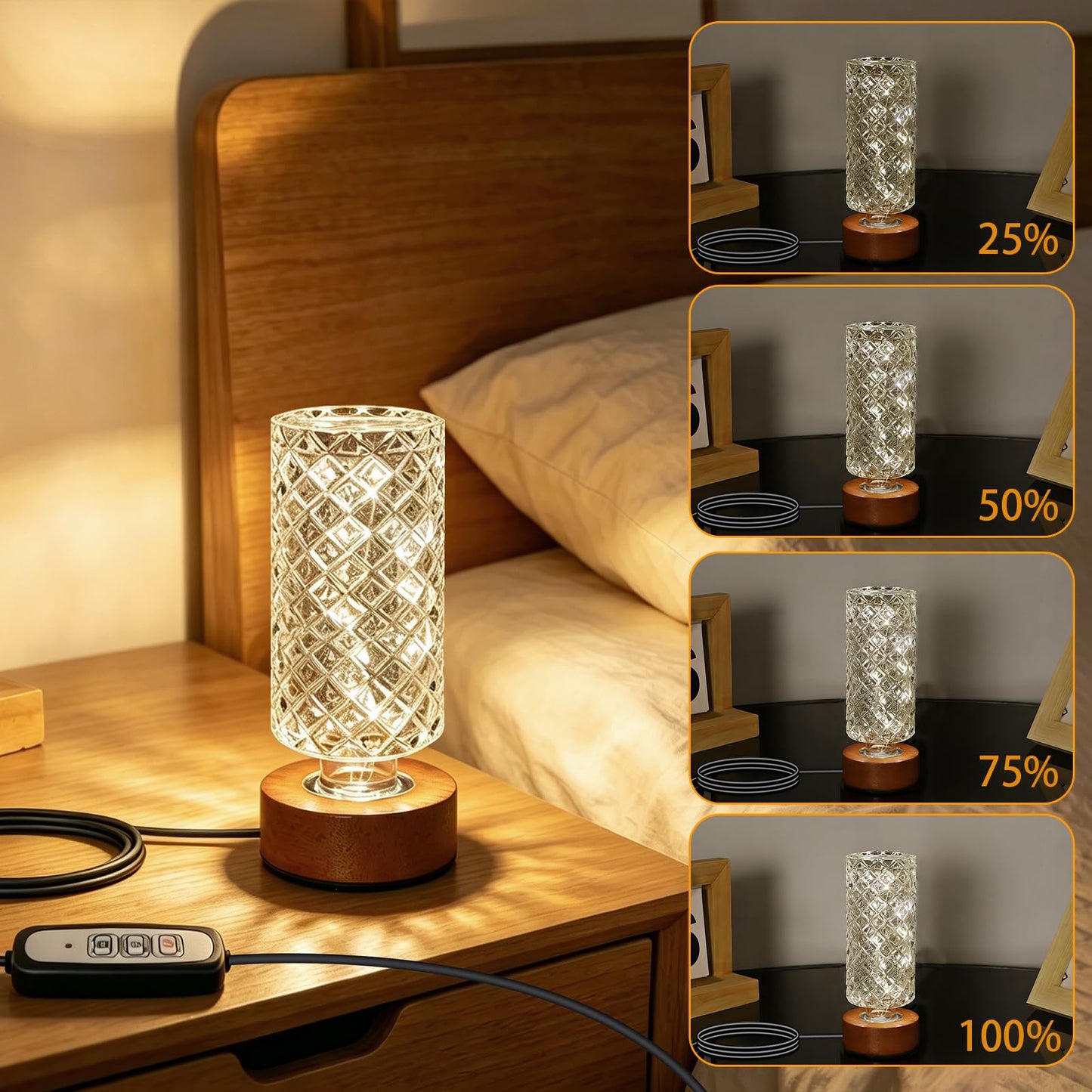 CZSHCKJYXGS Plug-in Dimmable Nightlight with Timer, Glass Material, Wired Powered No Battery Night Light for Home Decor, Bedroom, Bedside Table, Desk