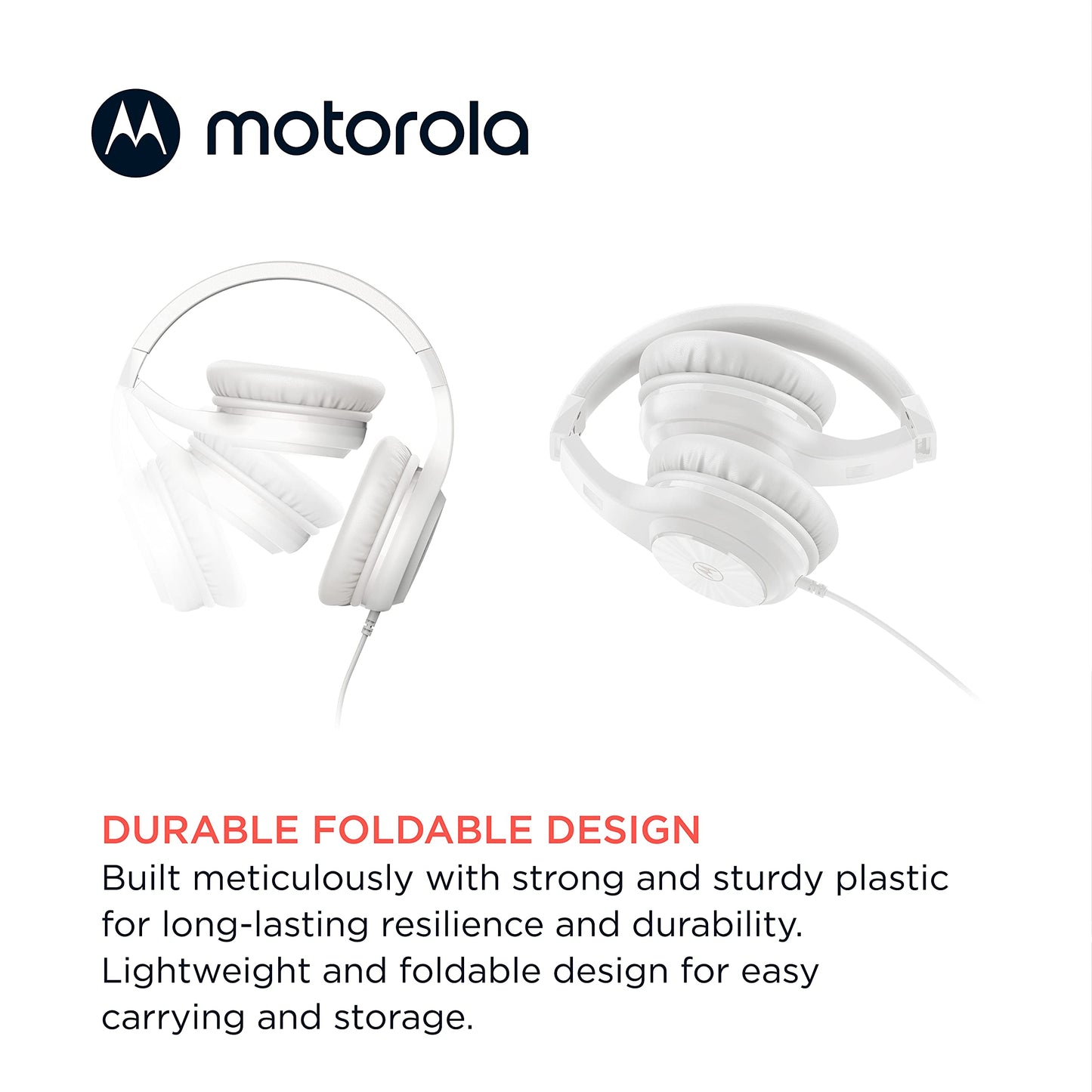 Motorola Sound Moto XT120 Over Ear Headphones Wired with Microphone, in-Line Command Control for Calls - Foldable Wired Headphones with Adjustable…