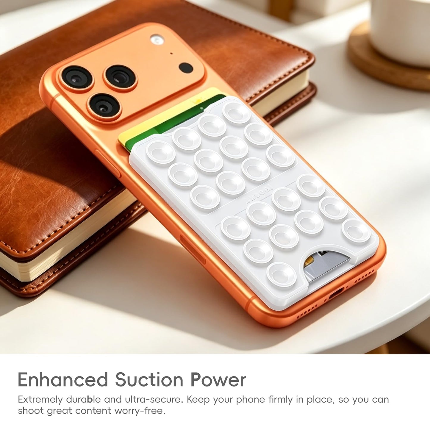 Anteel Silicone Suction Cup Card Holder Suitable for Phone Cases, Phone Wallet Stick to The Back of The Phone, Can Hold Up to 3 Cards, Suitable