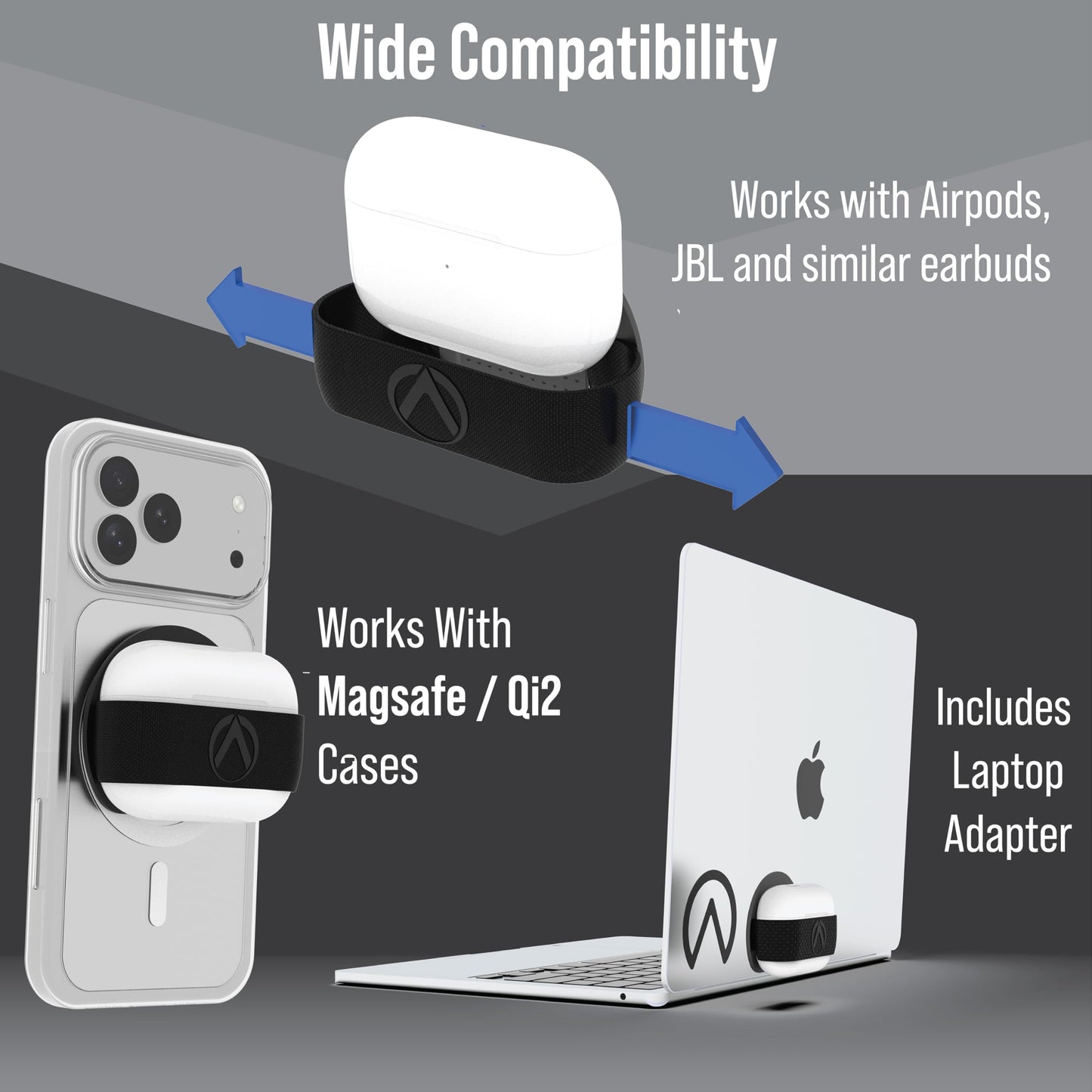 Aerpack - Earbuds Case For MagSafe and Laptop: Stick Earbuds To Phone, Laptop or Any Metal Surface, Use as Stand, Protect Earbuds Case, Accessible