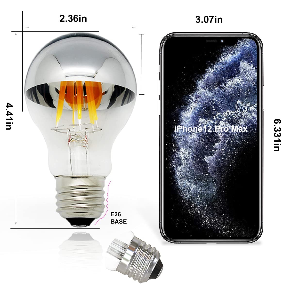 KarlunKoy Half Chrome Light Bulb,6W Dimmable,Silver Tipped,A19 Warm E26
