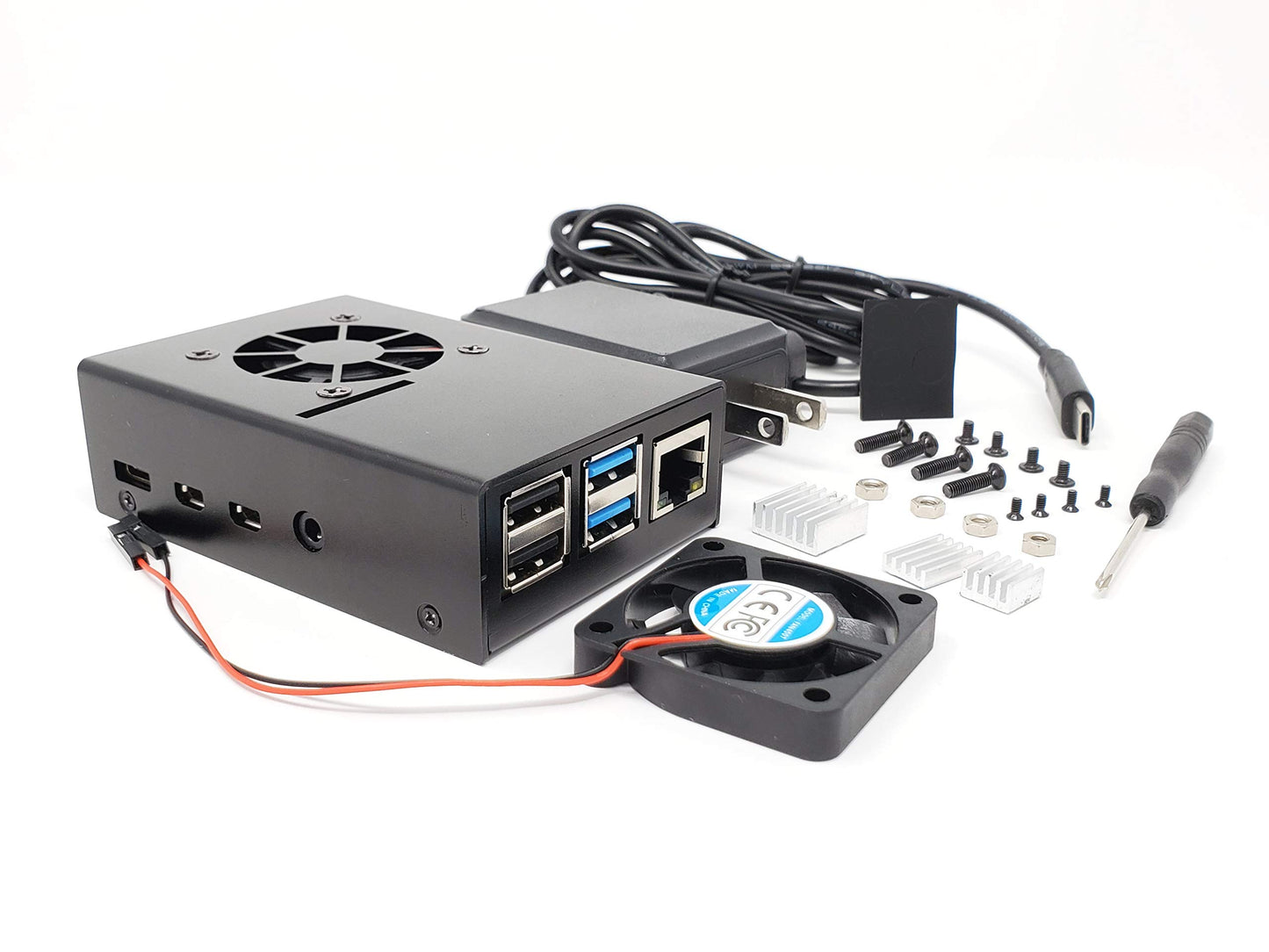 MICRO CONNECTORS, Inc. Aluminum Raspberry Pi 4 Model B Case with Fan and USB-C Power Adapter