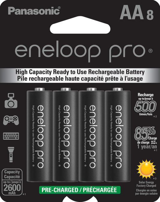 Eneloop Panasonic BK-3HCCA8BA pro AA High Capacity Ni-MH Pre-Charged Rechargeable Batteries, 8-Battery Pack