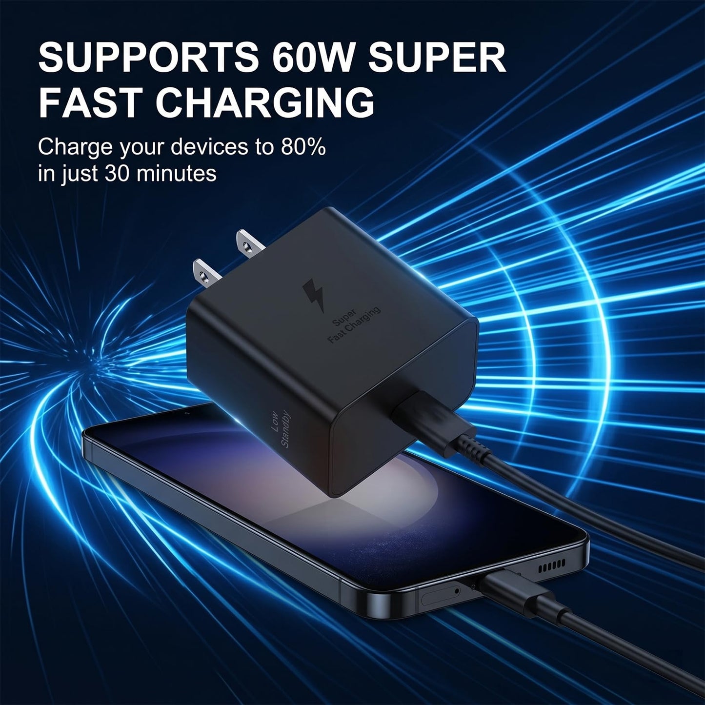 Samsung 60W PD Power Adapter-Low Standby USB-C Port Fast Charging Android Phone Charger Block Whit 10ft c to c Cables for Samsung Galaxy S26