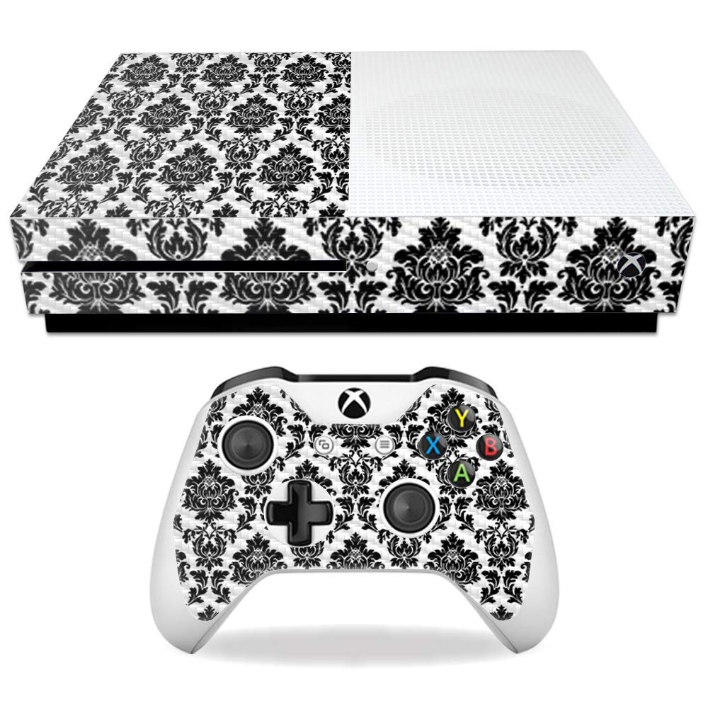 MightySkins Carbon Fiber Skin for Microsoft Xbox One S - Vintage Damask | Protective, Durable Textured Carbon Fiber Finish | Easy to Apply, Remove