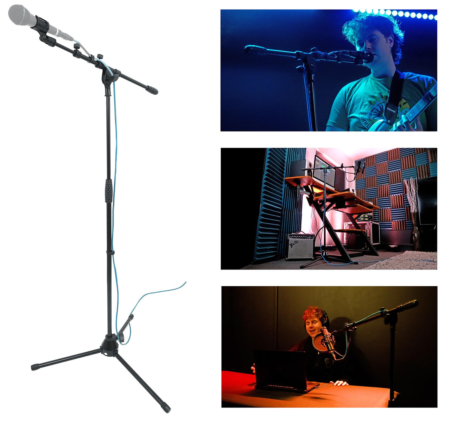 Rockville RVMIC1 V2 Pro Audio Tripod Microphone Stand, Telescopic Boom, All-Metal Joints, Steel, Universal, Perfect for Studio & Live Performances