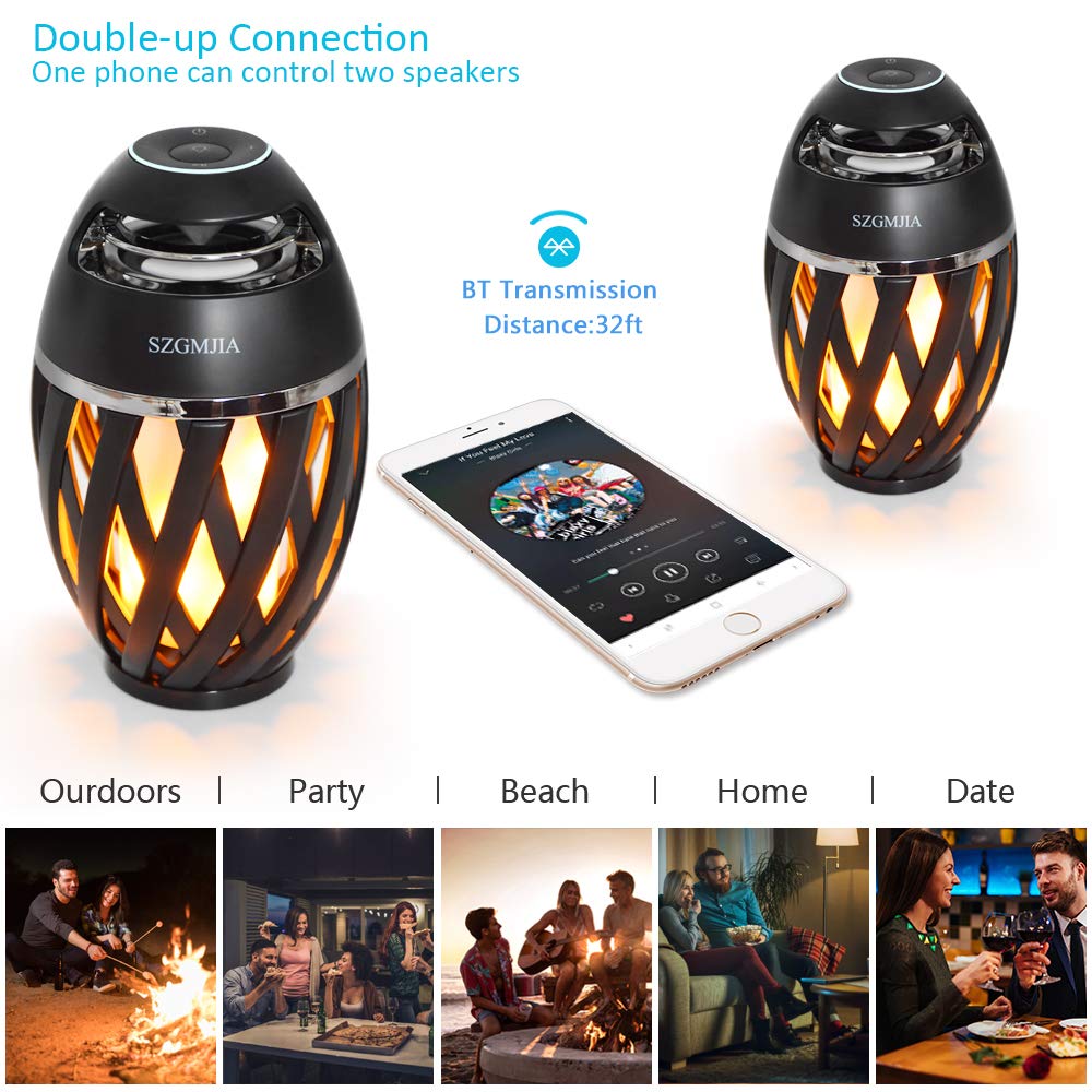 SZGMJIA LED Flame Speaker, Flame Atmosphere Outdoor Bluetooth Speaker with Stereo Enhanced Bass Sound, TWS Supported Portable Wireless Speaker, BT4.2