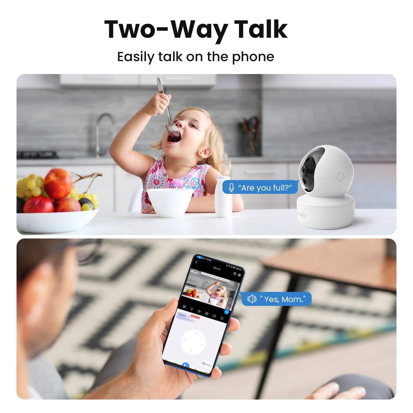 ANCARLA Security Camera Indoor, Cameras for Home Security Indoor, 360° Pan&Tilt, Pet/Dog/Baby Camera with Phone App, Motion Detection and Tracking