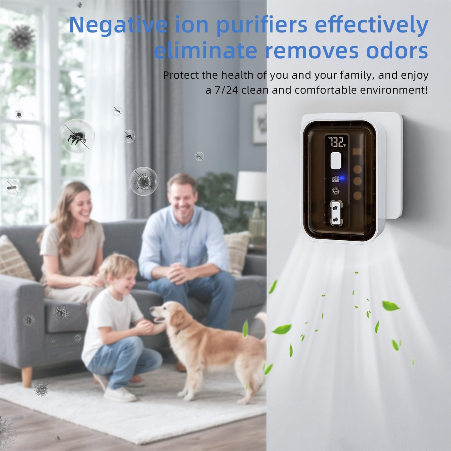 Plug-in Negative Ion Air Freshener, Compact Portable Design, Low Noise Ion Freshener for Pet Bedroom Office Kitchen
