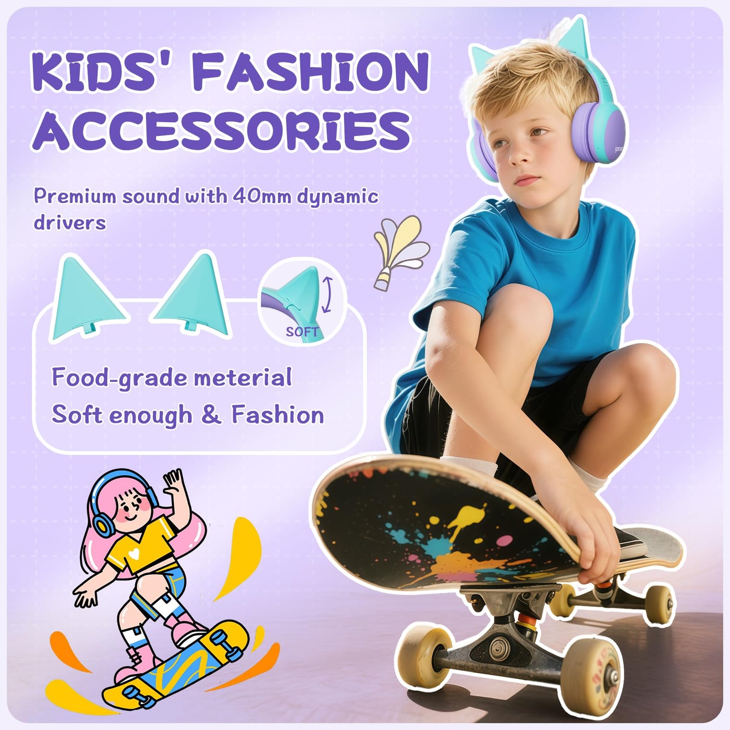 gorsun Kids Bluetooth Headphones, Over-Ear Toddler Headphones with Microphone, 85dB/94dB Volume Limited, 68H Playtime, Bluetooth 6.0, Portable Kids…