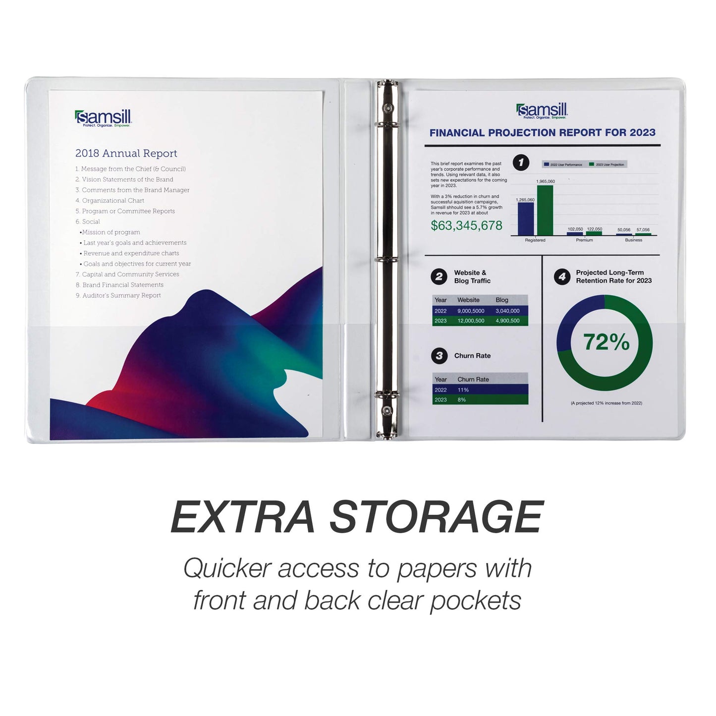 Samsill 8 Pack Durable 0.5 Inch 3 Ring Binders, Round Ring, Clear View Cover for Presentations, White