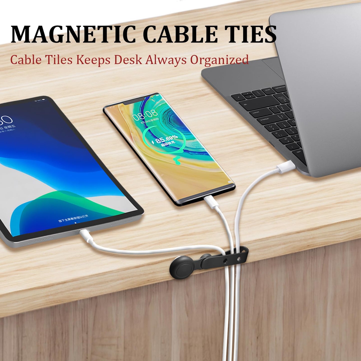 Magnetic Cable Ties, Cable Cord Organizer Cable Clips Management, Silicone Magnetic Cable Organizer, Phone Cord Holder for Organizing, Home Office