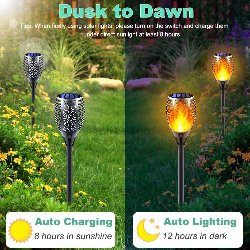 Permande Solar Torch Lights with Flickering Flame, Fire Effect Garden Light, Auto On/Off Dust to Dawn, Outdoor Waterproof Landscape Decoration