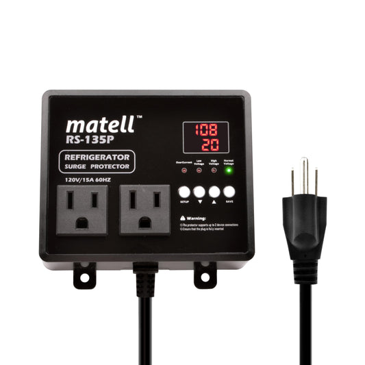 matell Refrigerator Surge Protector, Double Outlet Voltage and Current Protector for Home Appliances with Time Delay, Spike, Instant Surge All Voltage