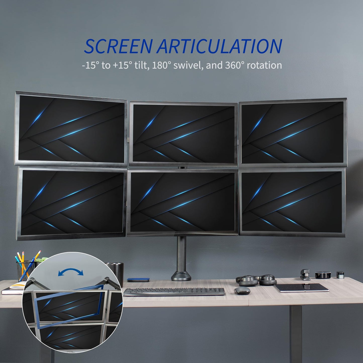 VIVO Steel Hex Monitor 23 to 32 inch LED LCD Clamp-on Desk Mount, Heavy Duty Articulating VESA Computer Stand, Holds 6 Screens, Fully Adjustable