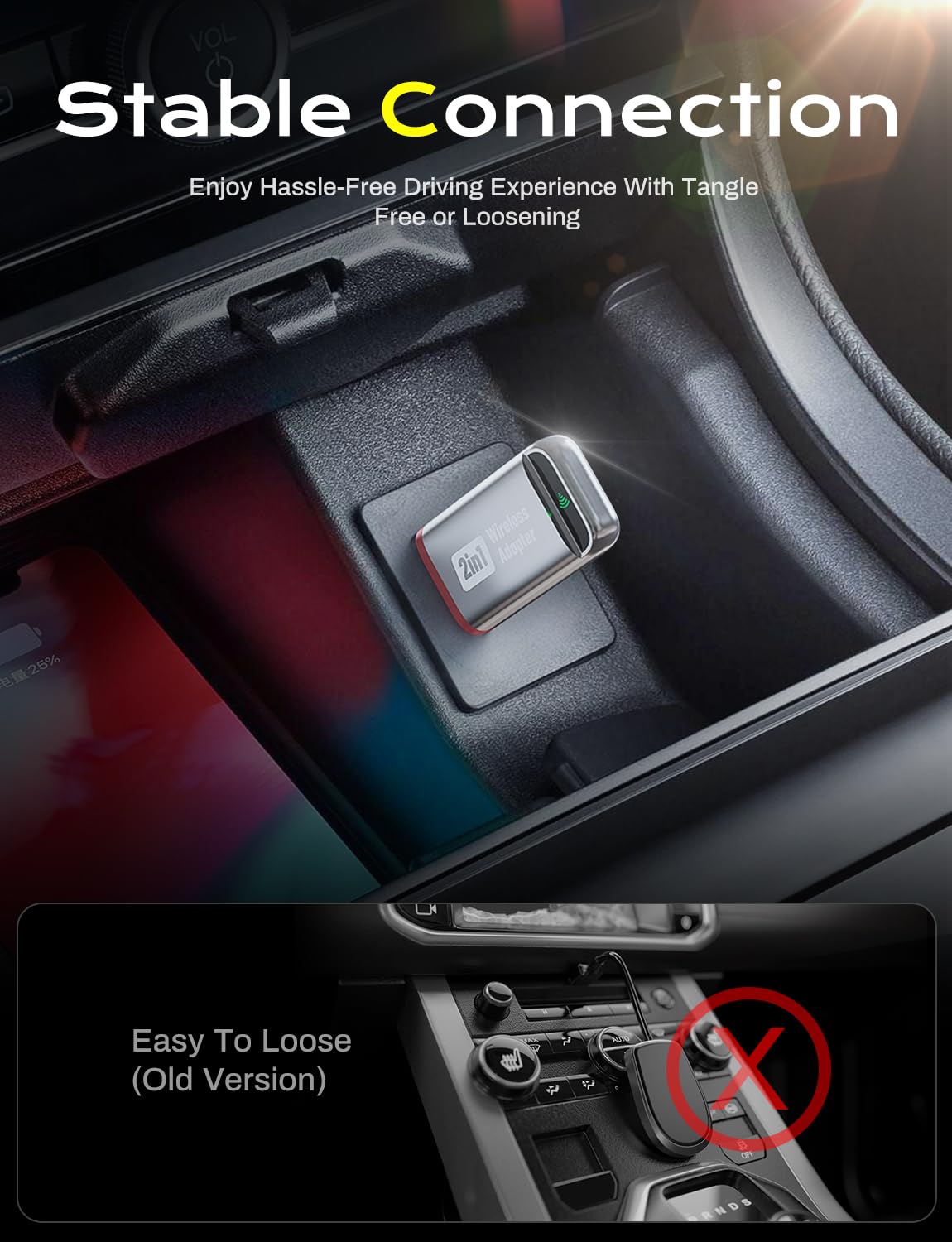2-in-1 Wireless CarPlay Adapter 2026 Support Apple CarPlay & Android Auto, Fast Auto-Connect, No Latency, Mini Bluetooth Dongle Convert Wired
