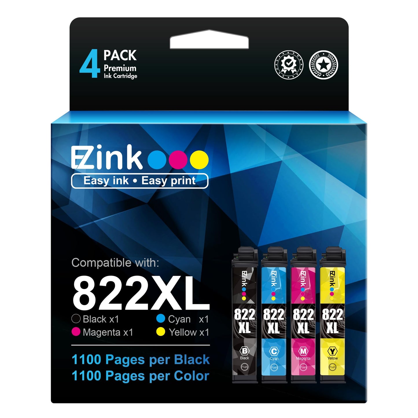 E-Z Ink Remanufactured Replacement for Epson 822XL Ink Cartridges Combo Pack 822 822 XL Ink for for Workforce Pro Copier/Scanner Printer Print scan