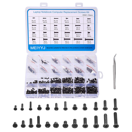 MEIYYJ 720pcs Laptop Notebook Screws Set,Replacement Computer Screws Kit,M1.4,M1.7,M2,M2.5,M3 countersunk Flat Head Phillips Mini Screw Set