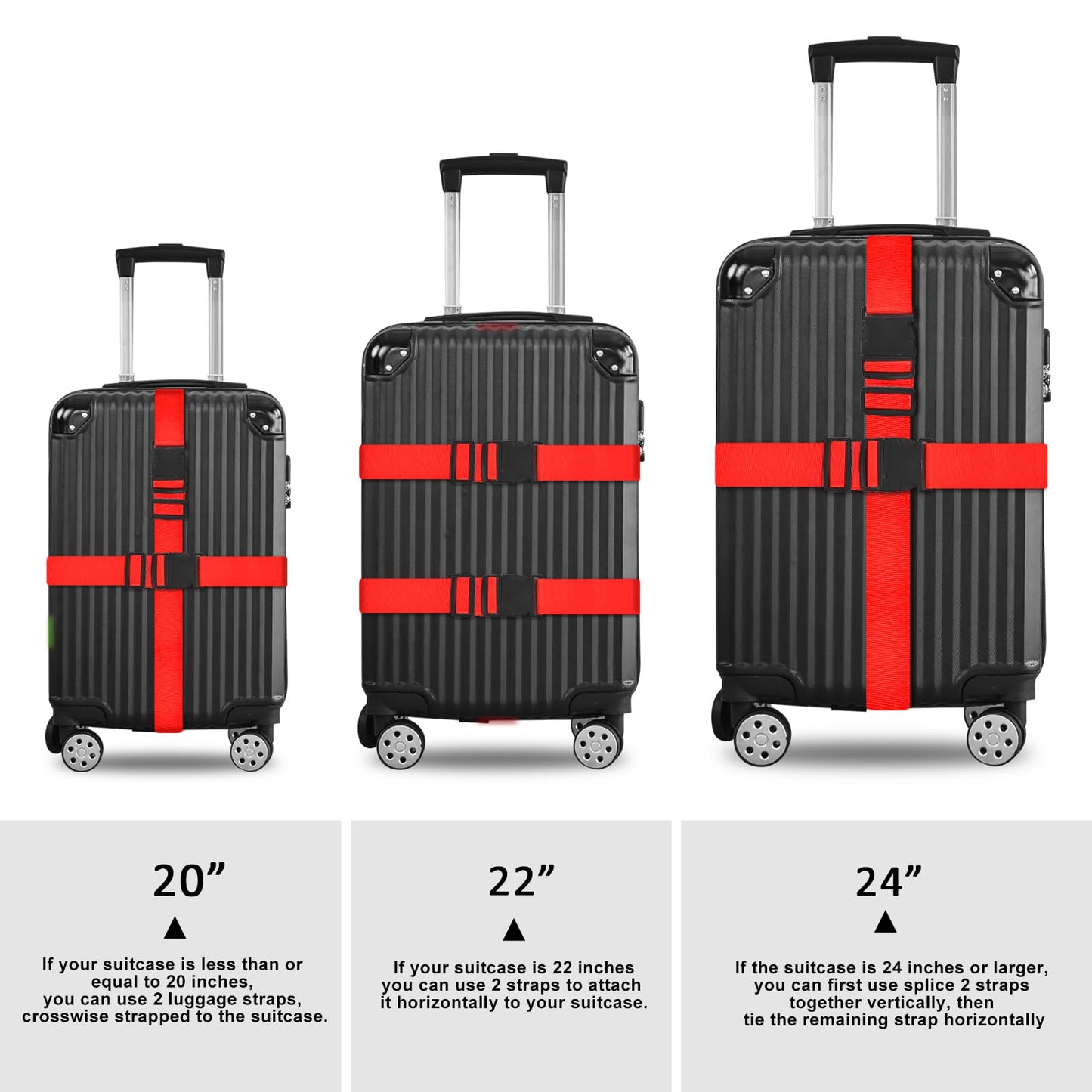 vivinin 4 Pack Luggage Straps – Adjustable Travel Luggage Belts with Buckle Closure for Suitcase Security and Bag Closure (Red)