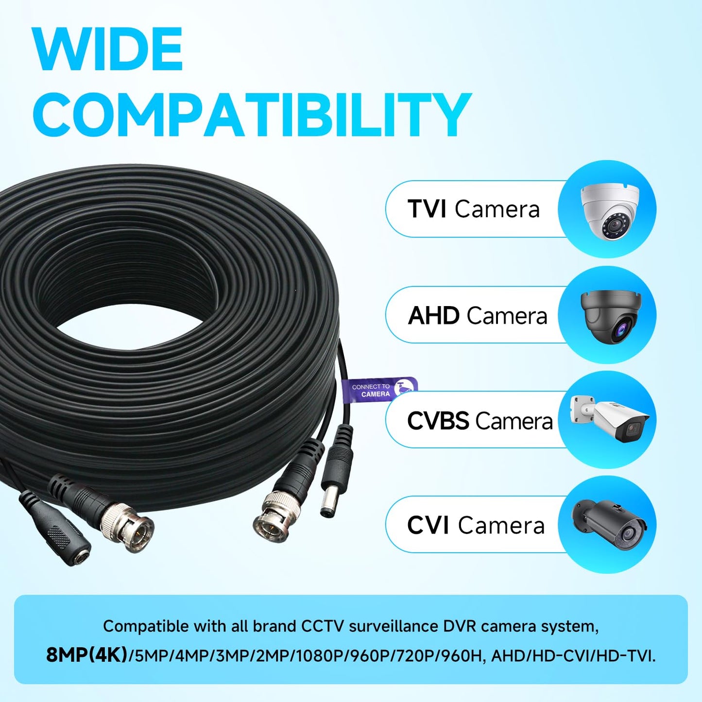 Anlink 300Ft (91 Meters) 4K 8MP 5MP 2MP 1080P BNC Video and Power Cable, Mini RG59 Wire for CCTV Security Camera Systems, with BNC Connector, RCA