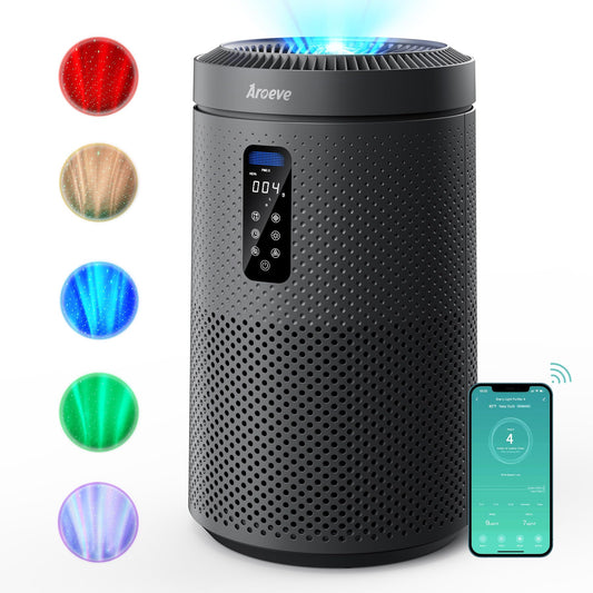 AROEVE Air Purifier for Large Rooms up to 1,782 Sq. Ft. with Star Projector, Smart WiFi, Air Quality Sensor, UV Function, and Washable Filter