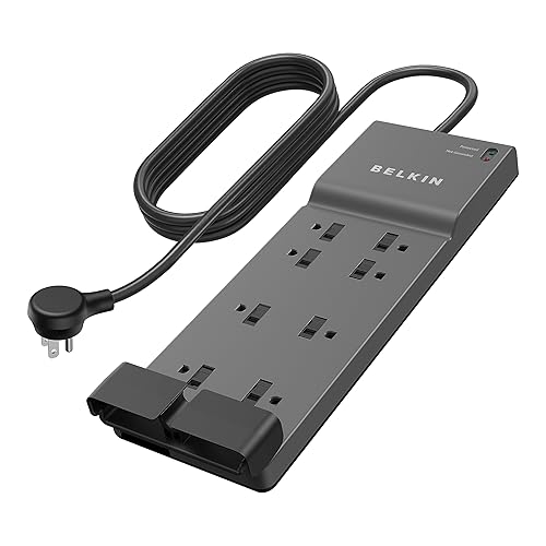 Belkin Power Strip Surge Protector with 8 Outlets, 6 ft Long Flat Plug Heavy Duty Extension Cord + Overload Protection for Home, Office, Travel