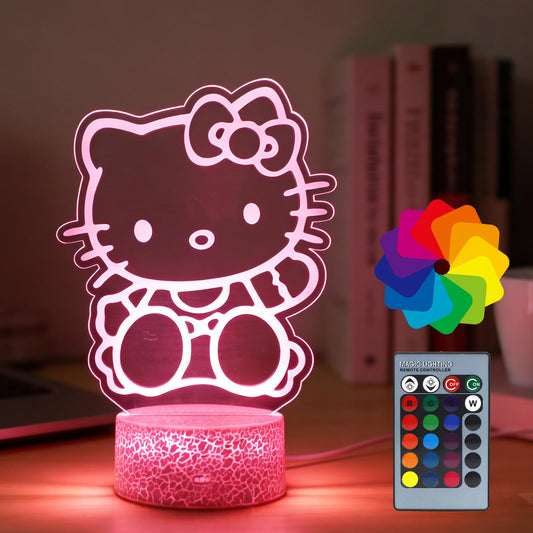 THOAML Cat Night Light - 16 Colors Change Decor Kitty Cute Lamp with Remote, Dim Control, 3D Illusion LED Night Lights for Christmas Birthday Party