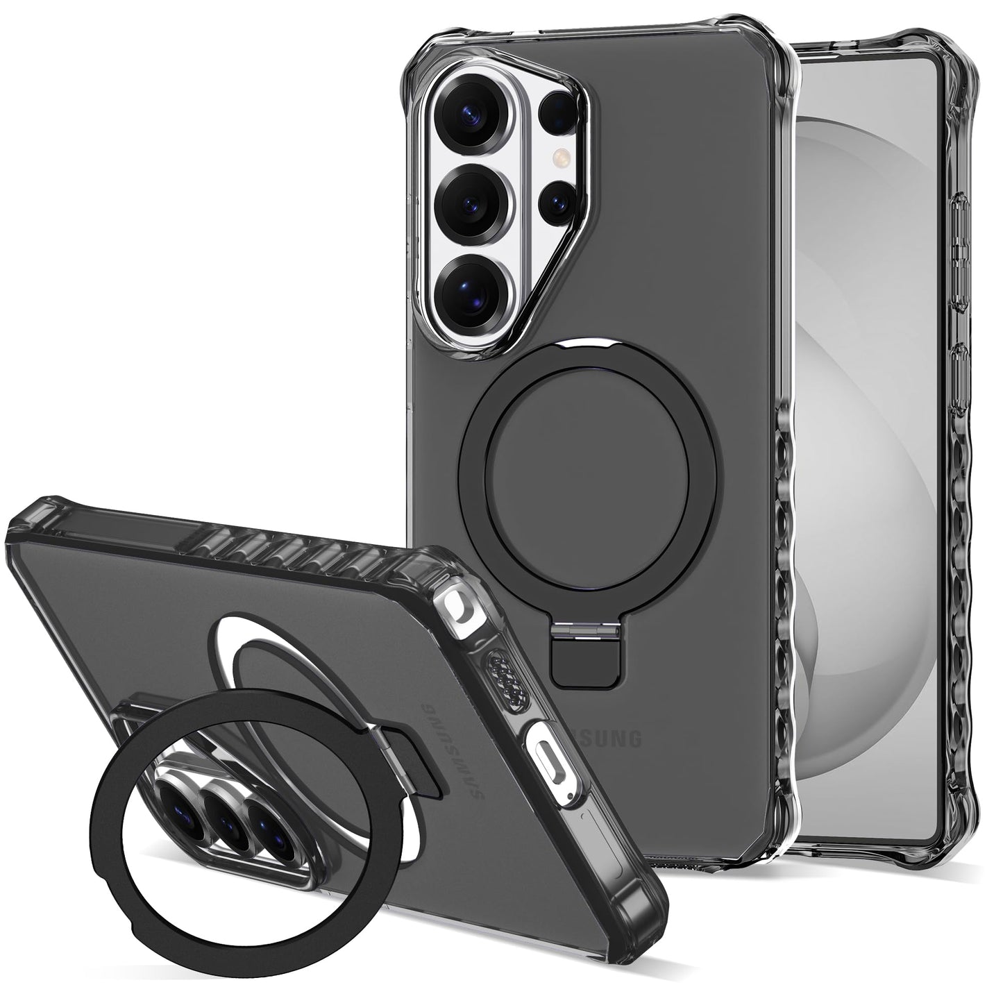 JQRZAOAK Compatible with Samsung Galaxy S26 Ultra Case 6.9'' Cute Wavy Frame with Magnetic Stand [Compatible with Mag-Safe] Military-Grade Translucent