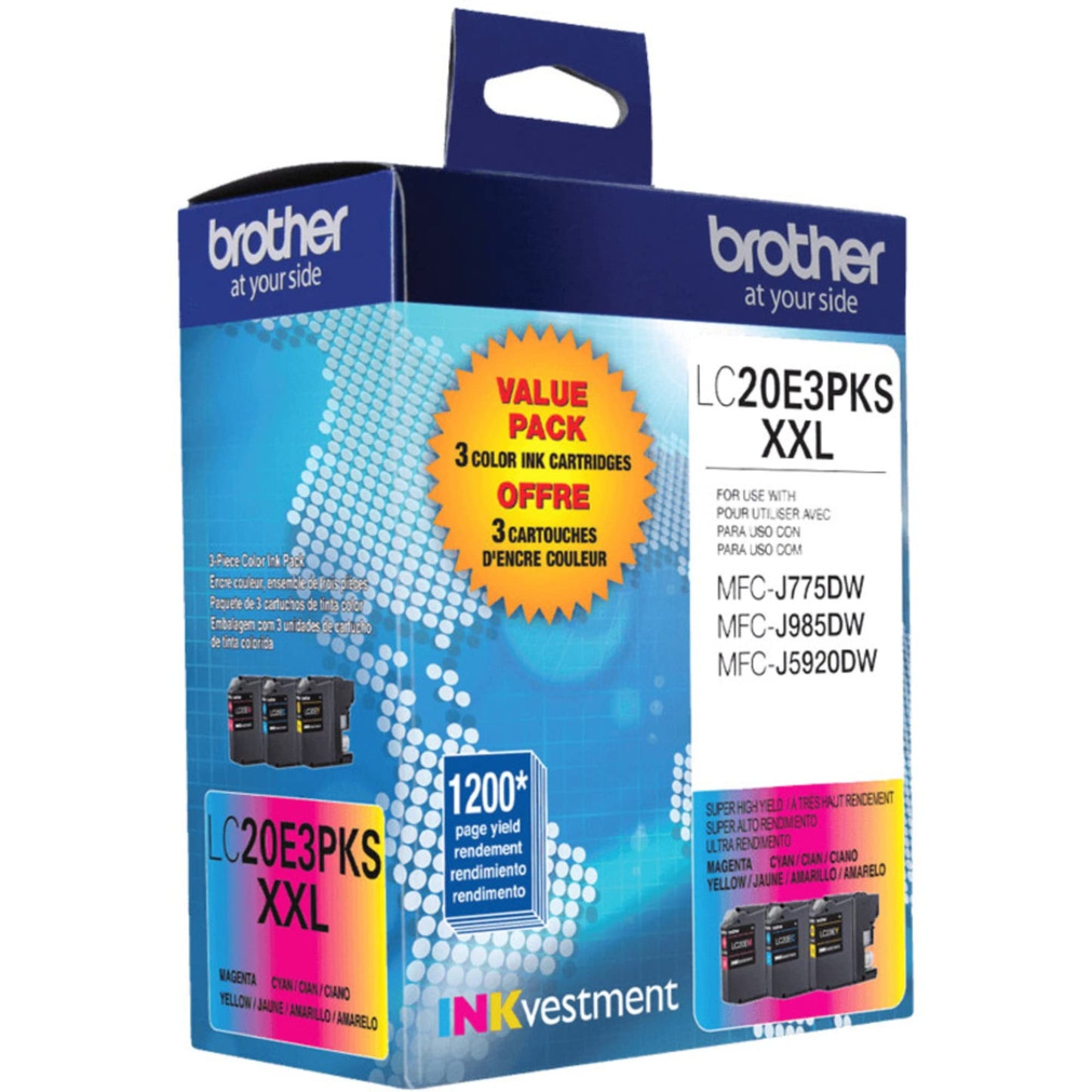 Brother Genuine High Yield Color Ink Cartridge, 3 Pack of LC20E, Replacement Color Ink Three Pack, Includes 1 Cartridge Each of Cyan, Magenta