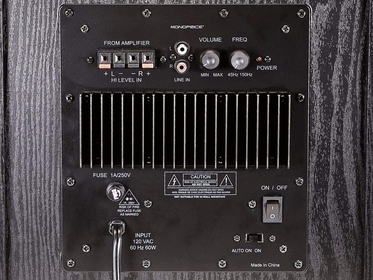 Monoprice 60-Watt Powered Subwoofer - 8 Inch With Auto-On Function, For Studio And Home Theater Black