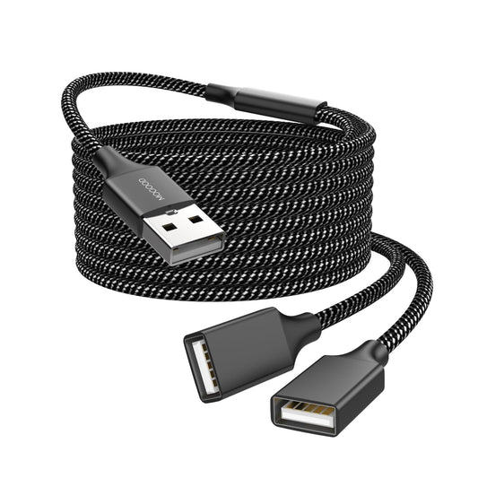 Durable USB A Male to 2 Female Extension Cord - Nylon Braided, Fast Data Transfer, Compatible with Printer, Keyboard, Flash Drive, Hard Drive…
