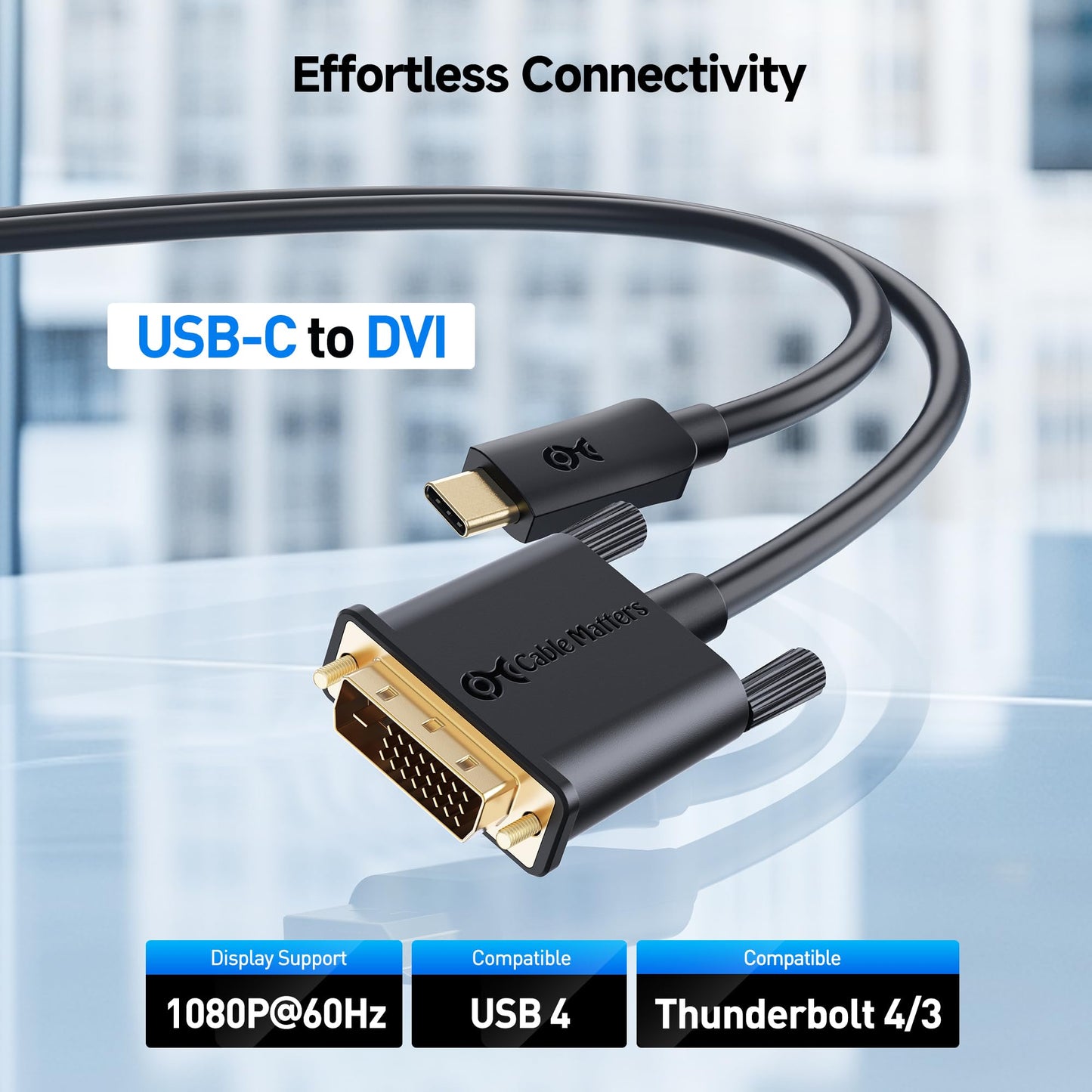 Cable Matters USB C to DVI Cable (USB-C to DVI Cable) 6 ft - Thunderbolt 4 / USB4 / Thunderbolt 3 Port Compatible with MacBook Pro, Dell XPS 13, 15