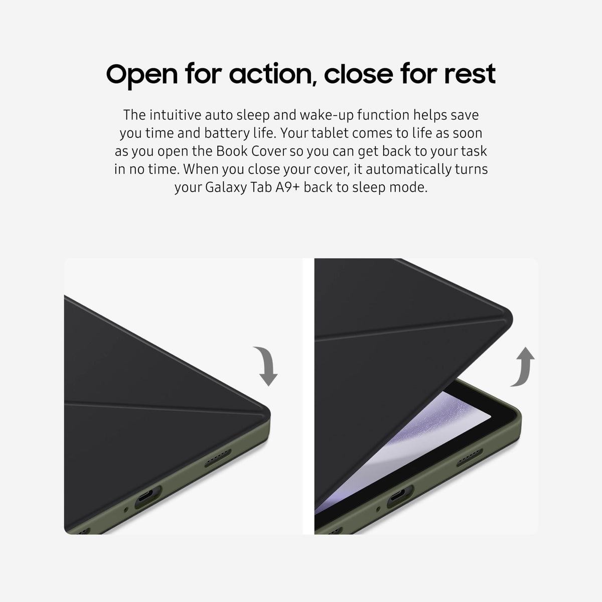SAMSUNG Galaxy Tab A9+ Book Cover, Tablet Protector Case, Foldable Stand with Landscape and Portrait Modes, Protective Against Bumps and Scratches