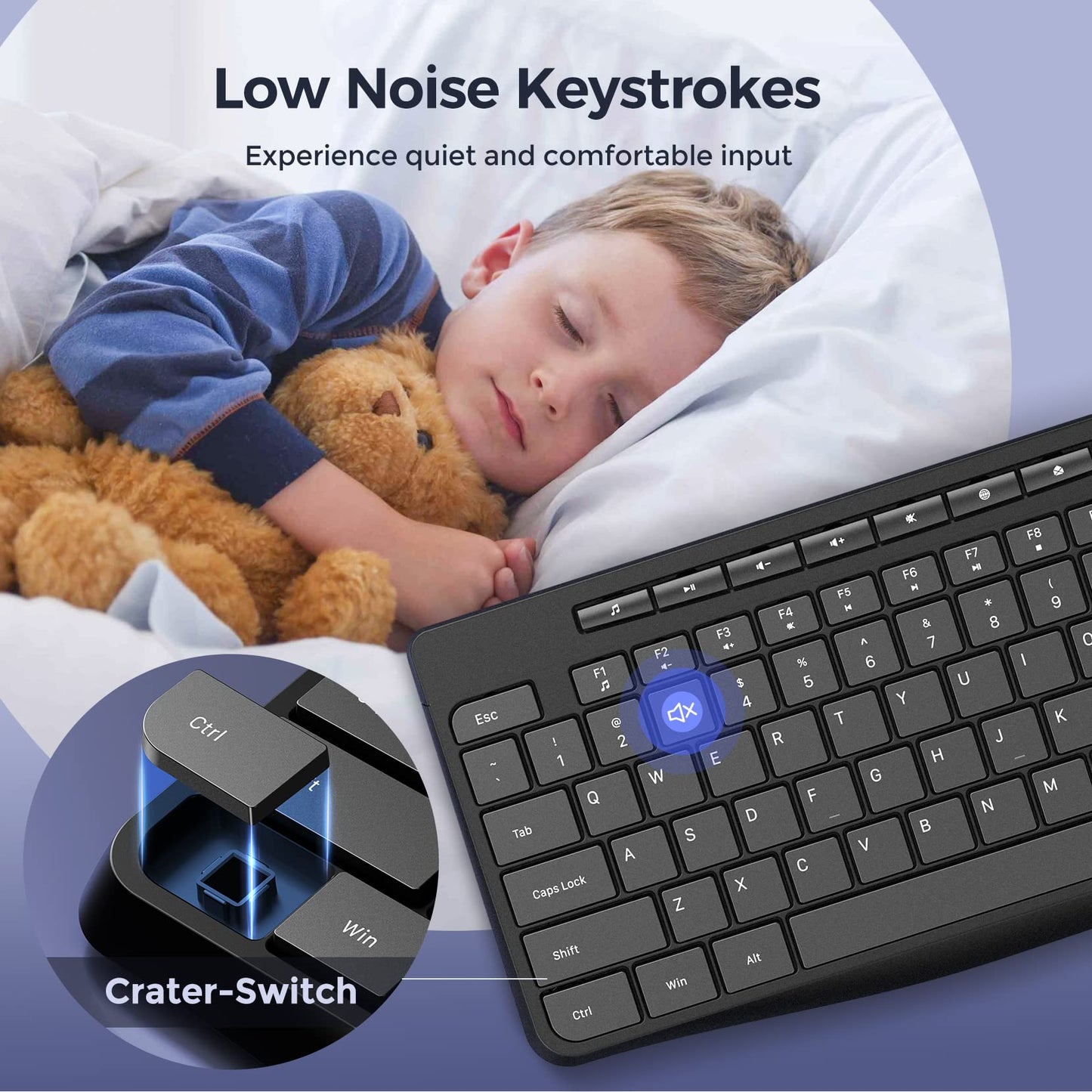 Virfour Wired Keyboard,Quiet Keyboard, Multimedia USB Computer Keyboard, Silent Keyboardwith Low Profile Chiclet Keys,Large Number