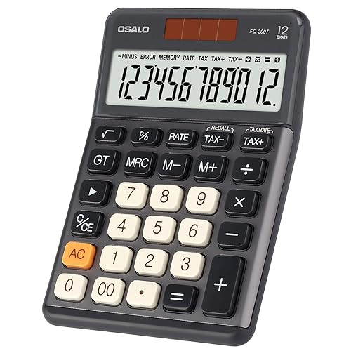 Pendancy Office Small Calculator Desktop with Tax+/- for Tax Calculation, 12 Digit Large LCD Display, Solar Battery Power, Durable Portable Design