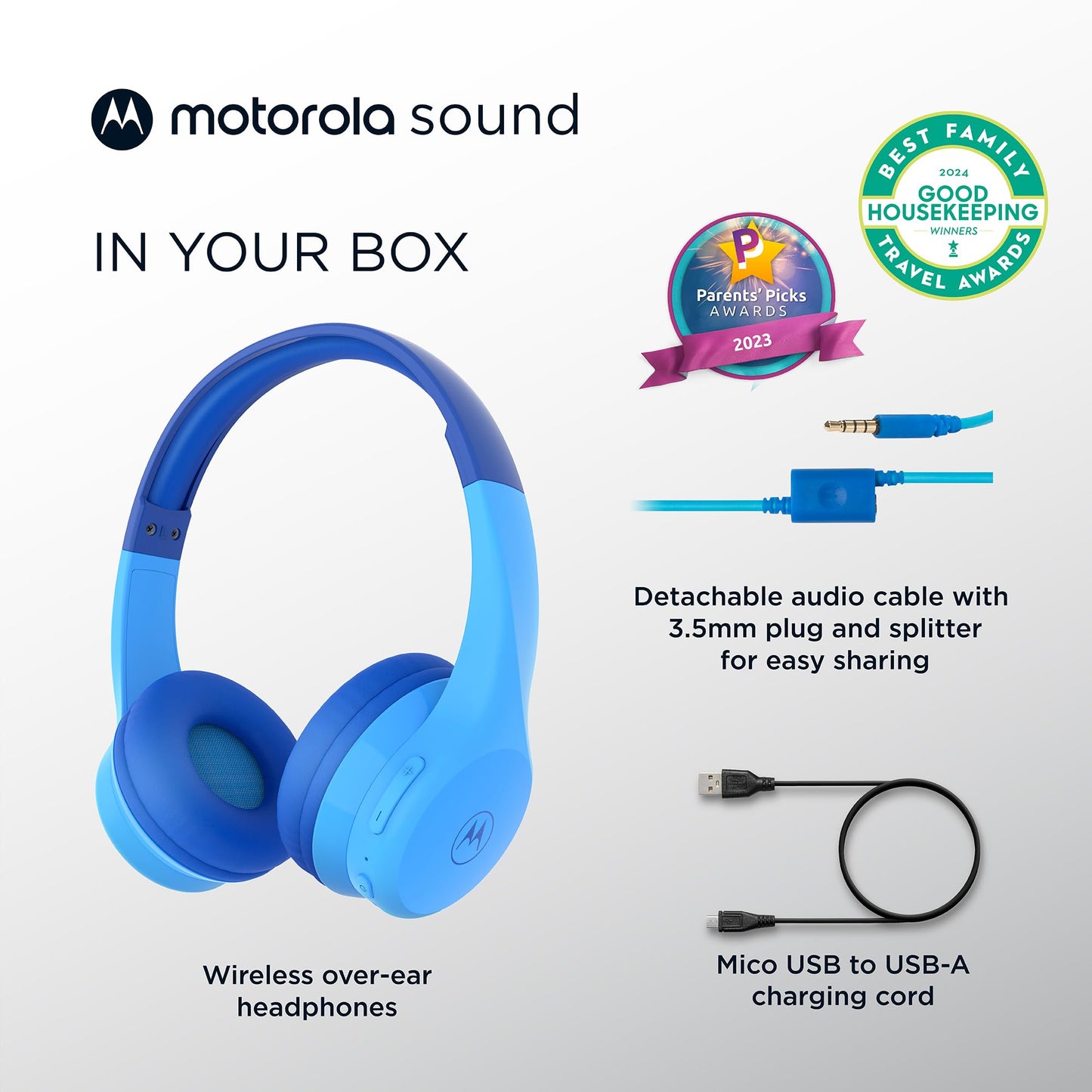Motorola Sound JR300 Bluetooth Wireless Toddler Headphones with Microphone - Over Ear Kids Bluetooth Headphones with Safe Volume Limit 85dB, Audio…