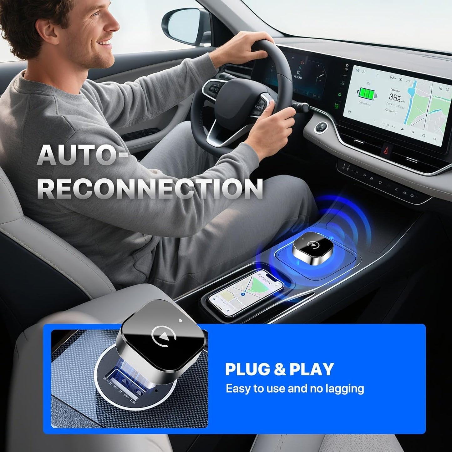KAJIE MILAN Wireless CarPlay Adapter, 2026 Upgrade 2-in-1 Wireless Android Auto Dongle, Plug & Play Auto Reconnect Mini USB Car Play Accessory