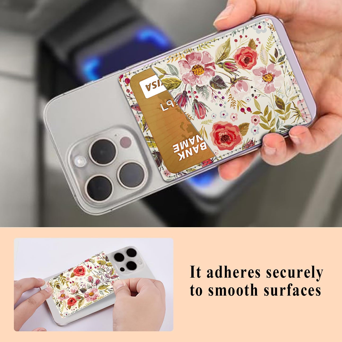 AFYEWKC Phone Card Holder Leather, Dual Pocket Phone Wallet Stick On, Adhesive Cute Credit Card Sleeves for Phone Case Compatible with Most Phones