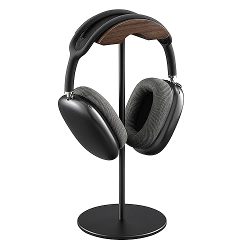 QinCoon Headphone Stand, Walnut Wood & Aluminum Headset Stand, Nature Walnut Gaming Headset Holder with Solid Heavy Base for All Headphone Sizes