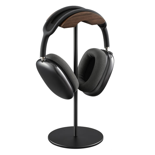QinCoon Headphone Stand, Walnut Wood & Aluminum Headset Stand, Nature Walnut Gaming Headset Holder with Solid Heavy Base for All Headphone Sizes