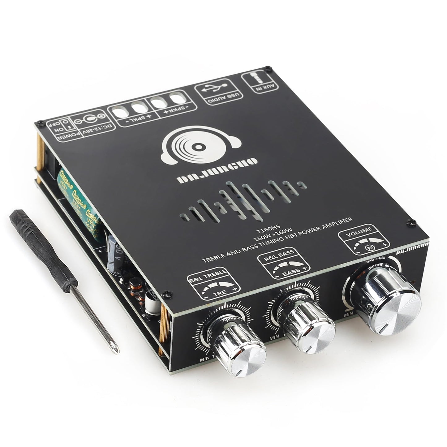 160W+160W Amplifier Board with Treble and Bass Control, DC 12-36V 2.0 Channel Stereo AMP Board,Bluetooth/AUX/USB Input