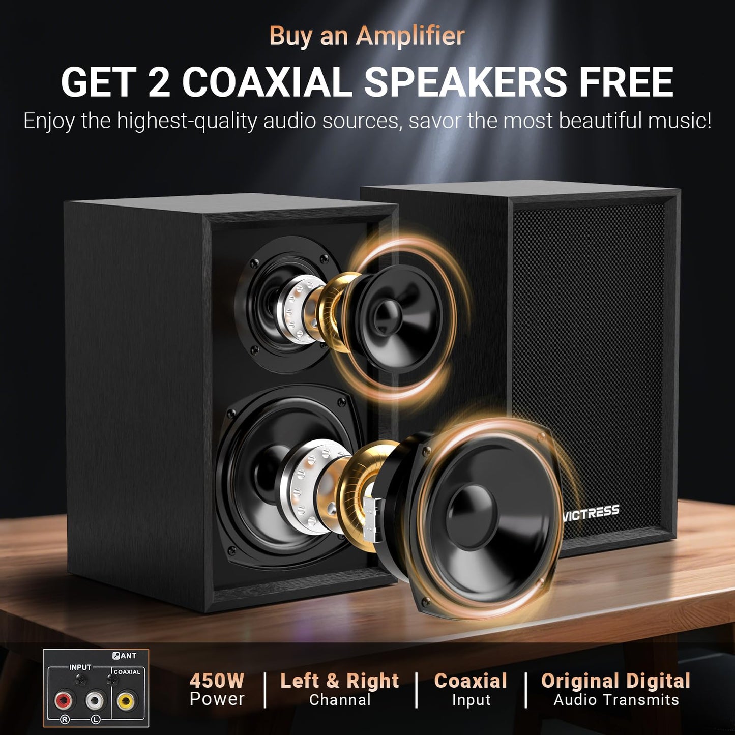 All-in-One 500W Power Amplifier for Home Audio, Bluetooth 5.0 with 2 HiFi Speaker&Wireless UHF Microphones, 2 Channel Stereo Amplifier Set
