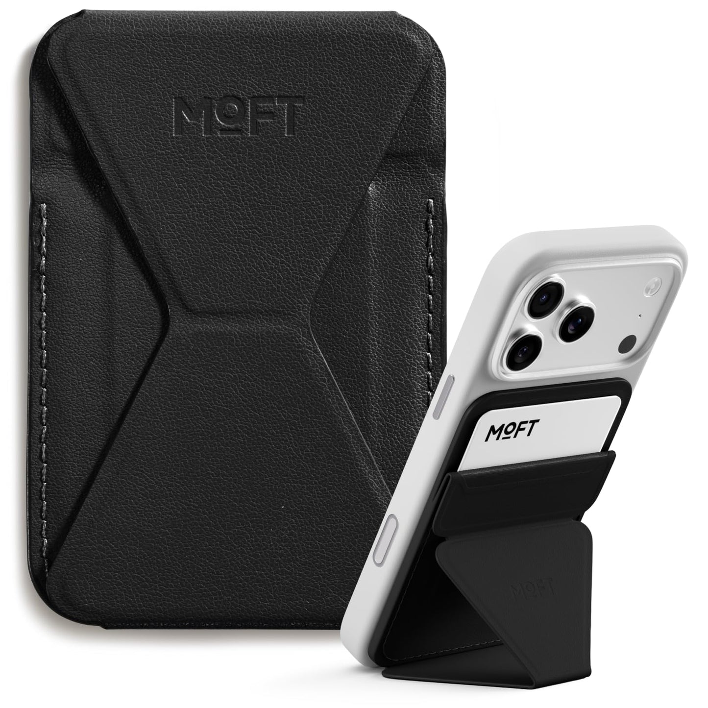 MOFT Magnetic Wallet Stand Compatible with iPhone 17/16/15/14/13/12 Series, Angle Adjustment & Magsafe Compatible MOVAS Phone Stand,Jet Black