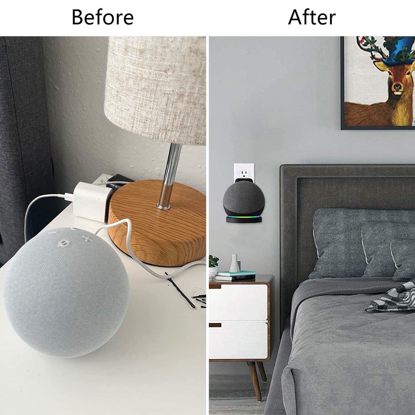 BEWZI Echo Dot Wall Mount Bracket with Cable Storage - Compatible with Echo Dot 5th/4th Gen (White)