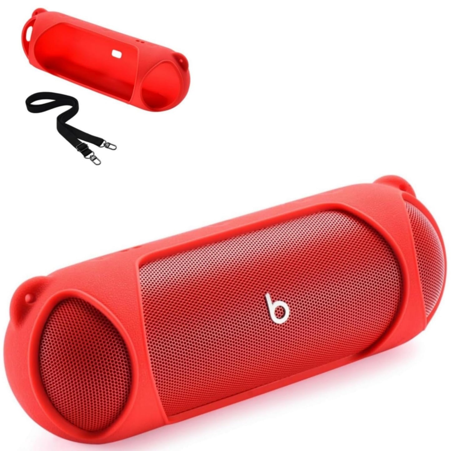 Ferbao Silicone Case for Beats Pill 2024,Protective Case with Shoulder Strap for Beats Pill 2024 Speaker (Red)
