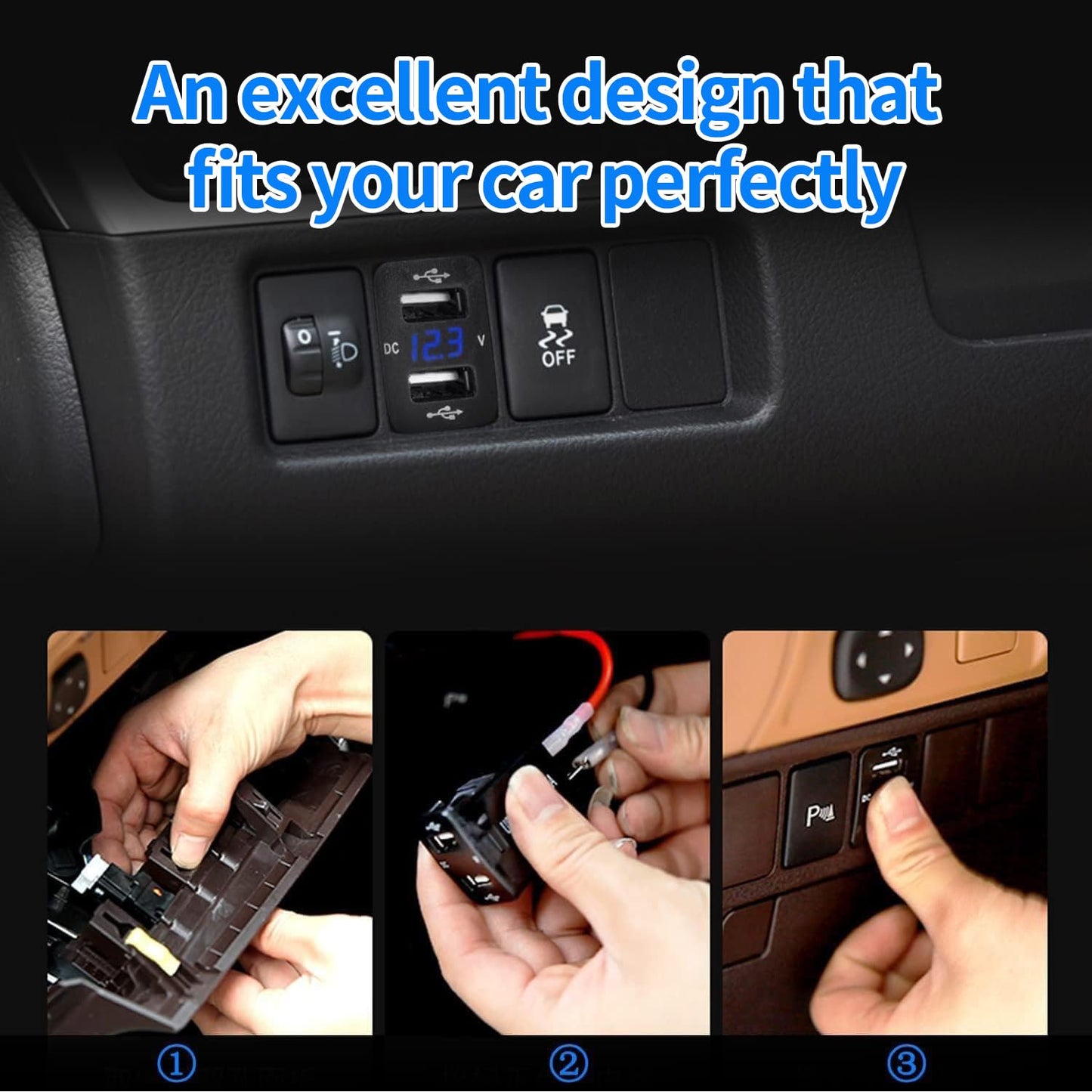 Levigo Car Charger USB 5V 4.2A Fast Charging Honda Car Power Socket with 2 Ports Switch Hole LED Voltage Meter Display Suitable for 12/24V Cars (36 *
