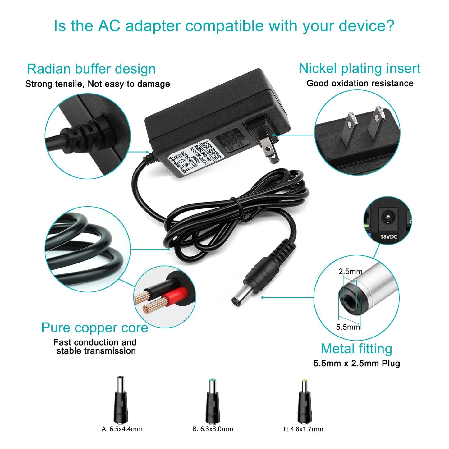 18V DC Adapter Charger Compatible for Altec Lansing Mix 2.0 Rockbox XL 2.0 IMW999, Altec Lansing IMW889 Bluetooth Speakers, Brookstone Big Blue…