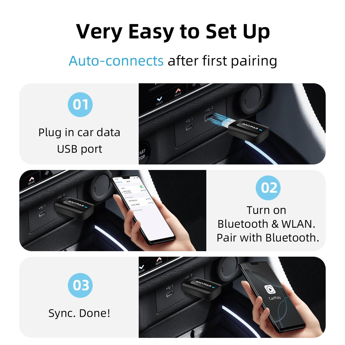 C5 2-in-1 Wireless CarPlay & Android Auto Adapter - Converts Factory Wired Connection to Wireless for Cars 2016+, Mini Plug & Play Car Play Dongle