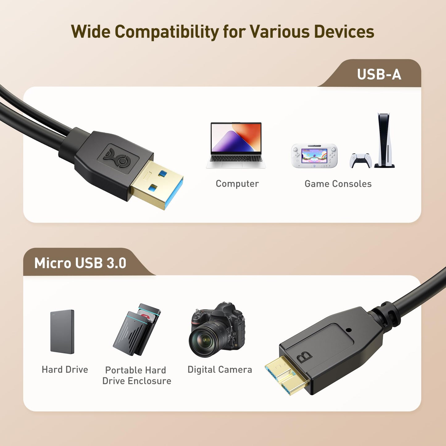 Cable Matters 5Gbps Micro USB 3.0 to USB Splitter Cable - 20 Inches, Micro-B 3.0 to Dual USBA for Data and Extra Power, MicroUSB 3.0 to USBA Y Cable