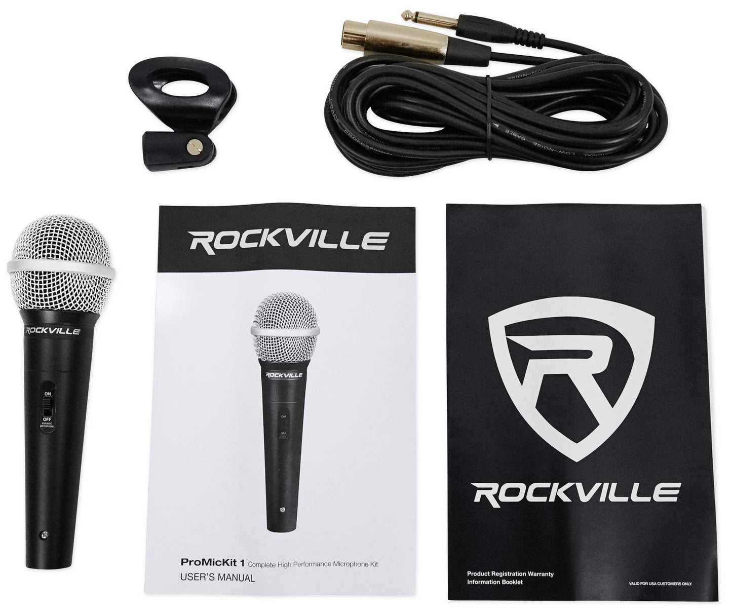 Rockville Wired Pro MIc Kit 1 - High-End Metal Microphone+Mic Stand+Carry Bag+Cable, Black